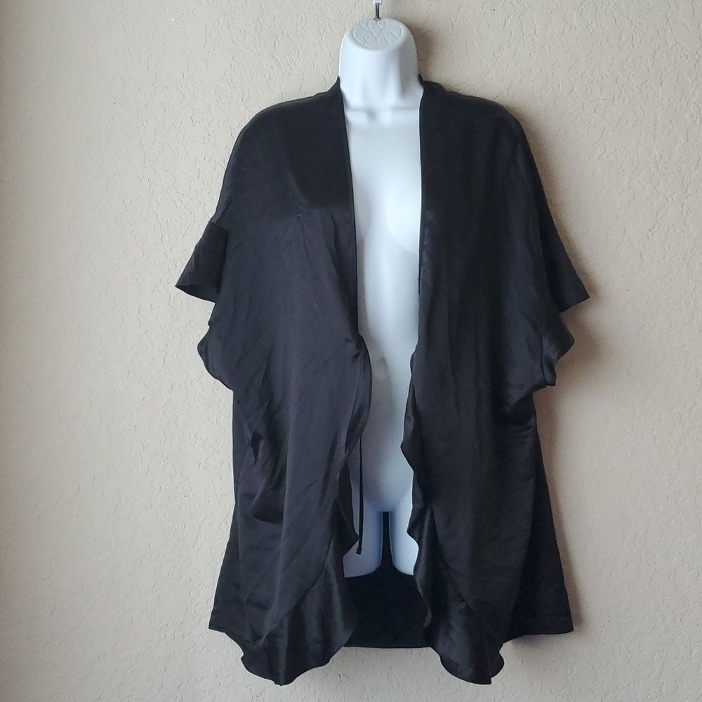 Victoria’s Secret Black Satin Kimono Robe One Size OS Cardigan Cover Up